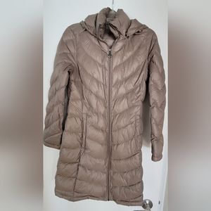 Calvin Klein Long Puffer Jacket in Taupe Small